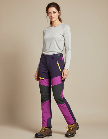 Pantalon Randonnée Femme Violet Fuchsia Imperméable Chaud - Multicolore Polyester