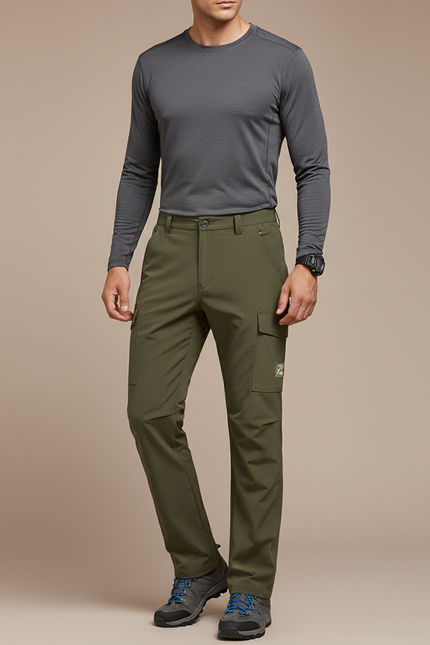 Pantalon Randonnée Kaki Homme Léger Stretch Cargo - Polyester