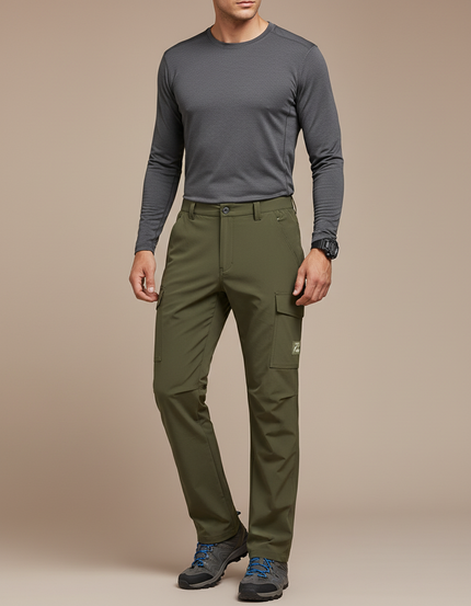 Pantalon Randonnée Kaki Homme Léger Stretch Cargo - Polyester