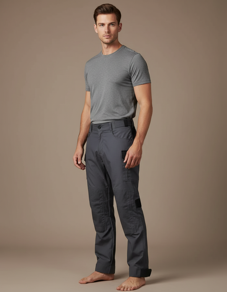 Pantalon Randonnée Gris Homme Cargo Tactique Multipoches - Polyester