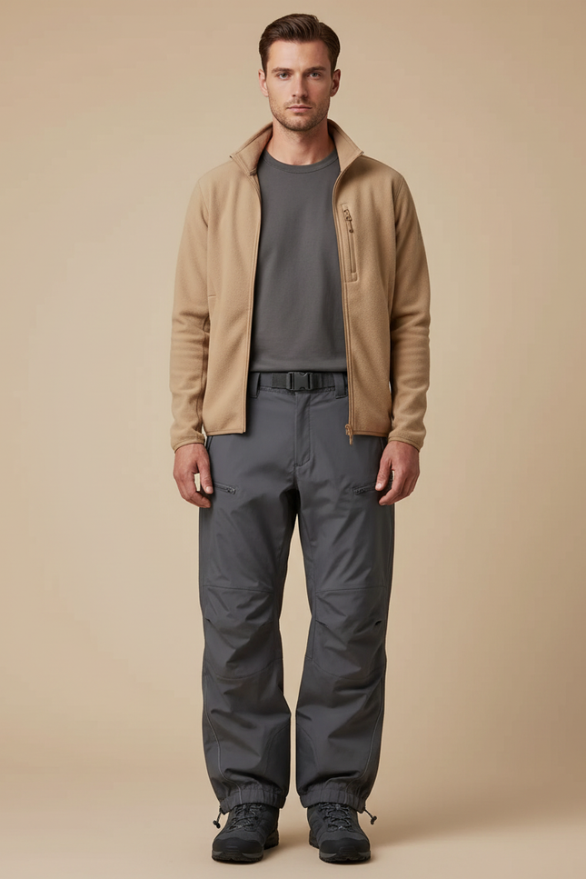 Pantalon Randonnée Gris Ample Imperméable Zippé Homme - Polyester