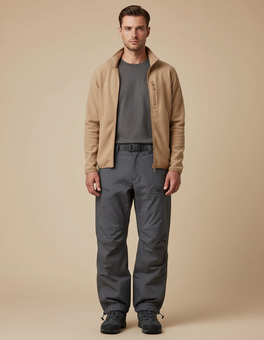 Pantalon Randonnée Gris Ample Imperméable Zippé Homme - Polyester