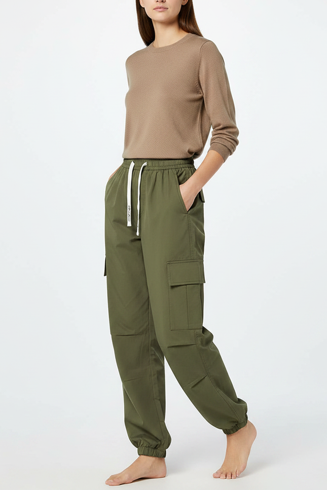 Pantalon Randonnée Kaki Cargo Fluide Femme - Polyester