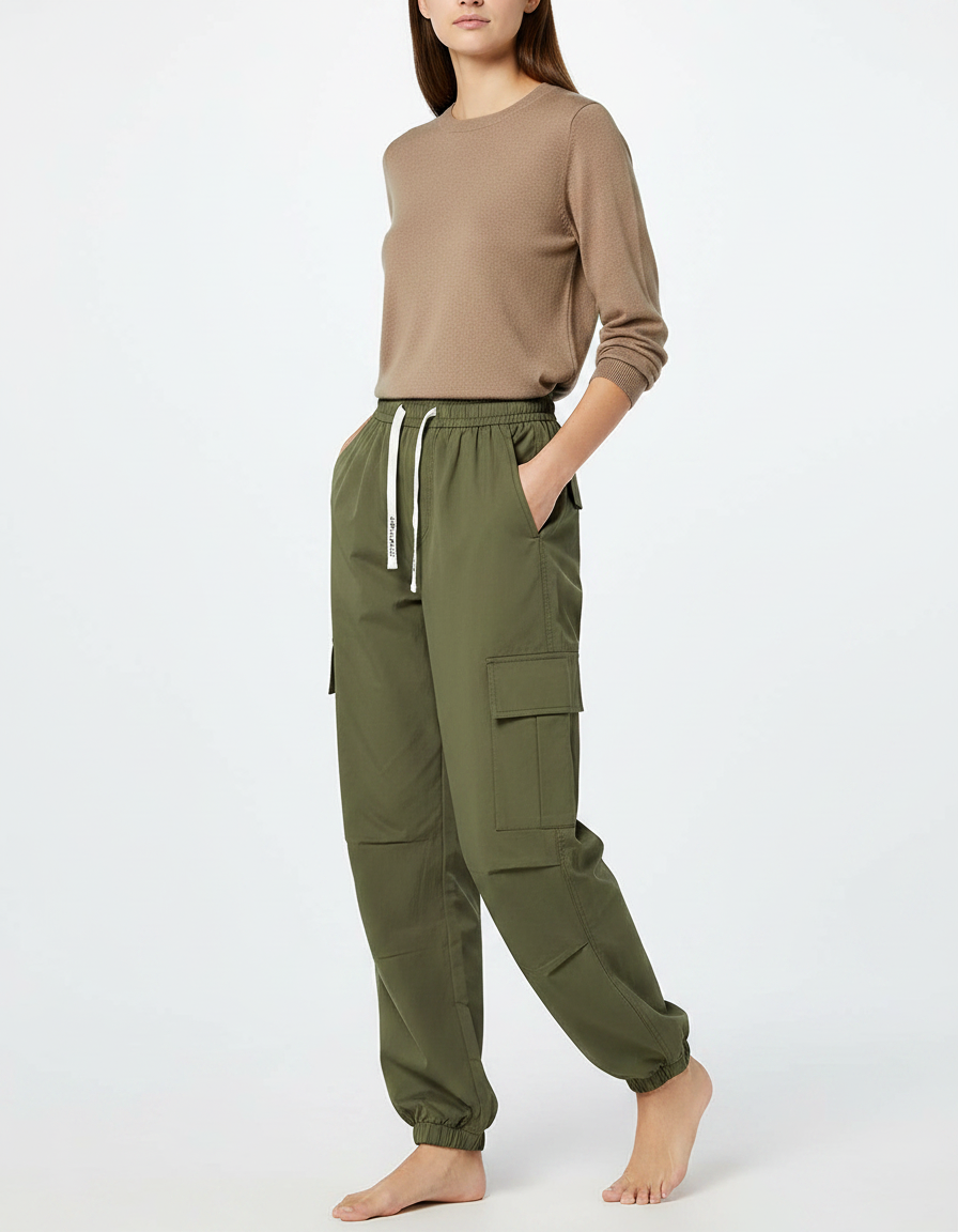 Pantalon Randonnée Kaki Cargo Fluide Femme - Polyester