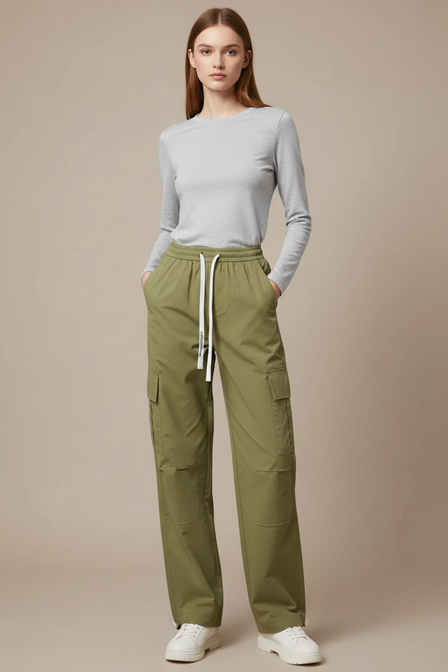 Pantalon Randonnée Kaki Cargo Ample Coton Femme - Polyester