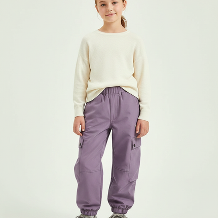 Pantalon Randonnée Violet Cargo Enfant Doublé Polaire - Polyester