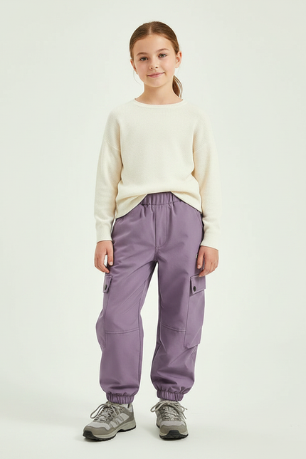 Pantalon Randonnée Violet Cargo Enfant Doublé Polaire - Polyester