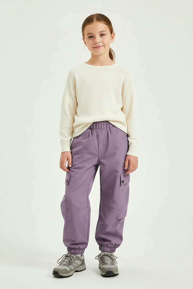 Pantalon Randonnée Violet Cargo Enfant Doublé Polaire - Polyester