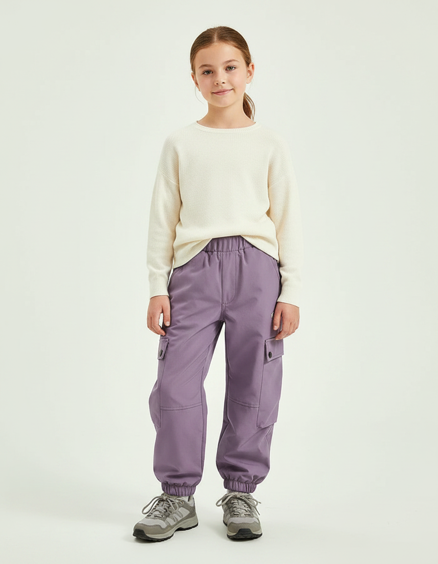 Pantalon Randonnée Violet Cargo Enfant Doublé Polaire - Polyester