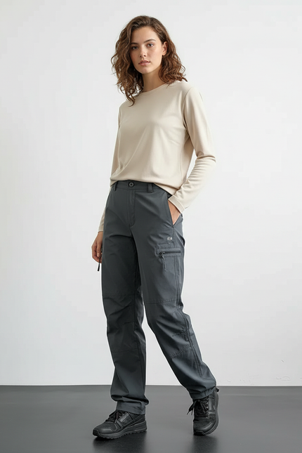 Pantalon Randonnée Gris Cargo Ample Femme Respirant - Polyester
