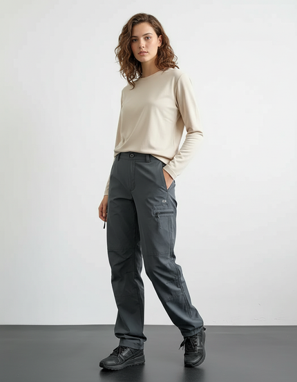 Pantalon Randonnée Gris Cargo Ample Femme Respirant - Polyester