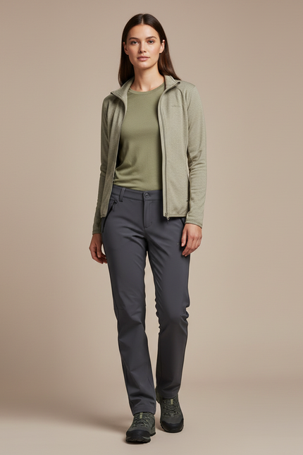 Pantalon Randonnée Femme Gris Anthracite Stretch Coupe Droite - Polyester