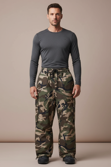 Pantalon Randonnée Camouflage Vert Ample Imperméable Homme - Multicolore Polyester