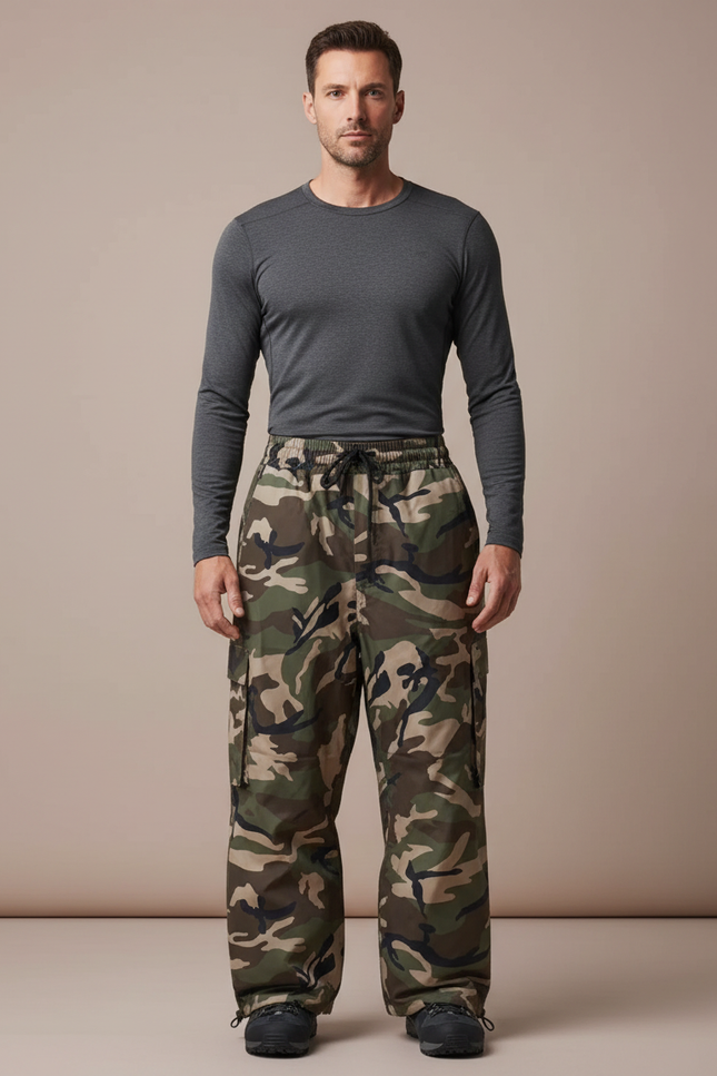 Pantalon Randonnée Camouflage Vert Ample Imperméable Homme - Multicolore Polyester