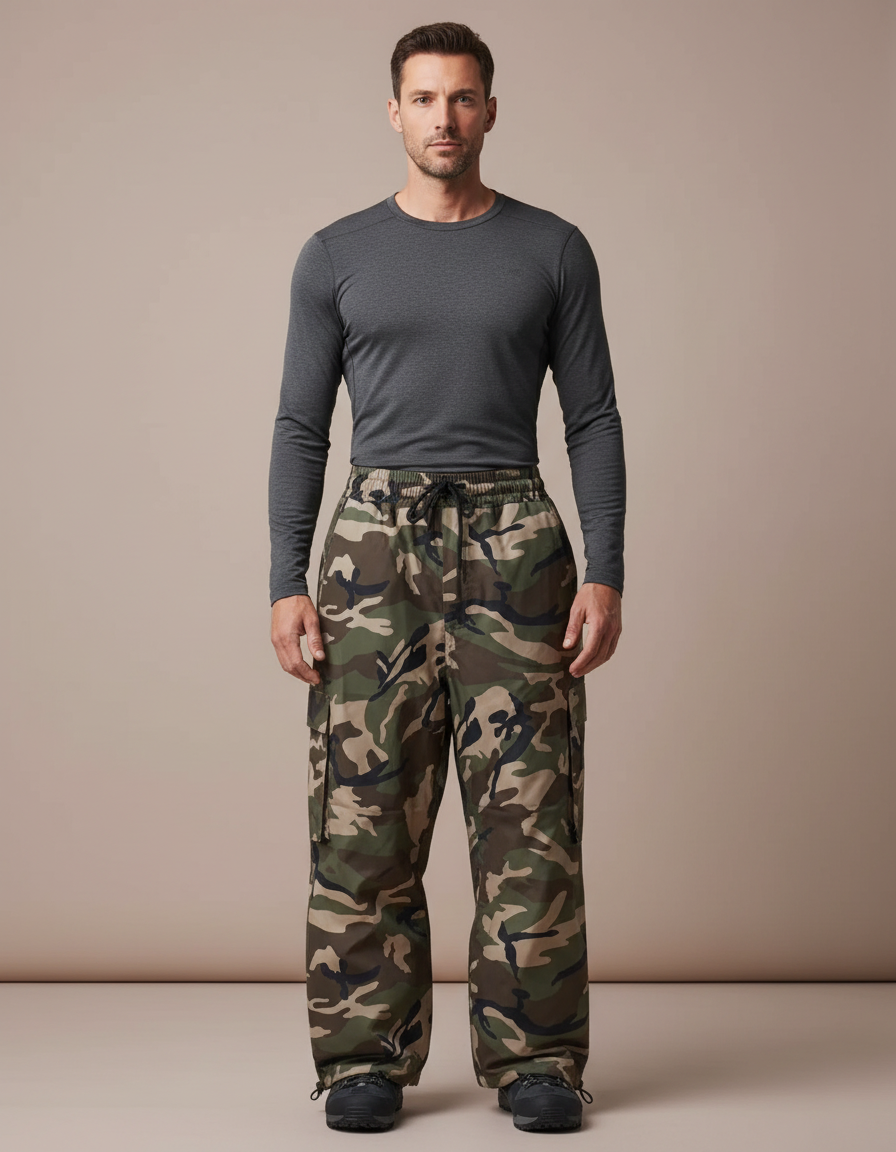 Pantalon Randonnée Camouflage Vert Ample Imperméable Homme - Multicolore Polyester