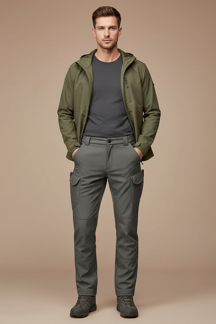 Pantalon Randonnée Gris Cargo Softshell Homme Épais - Polyester