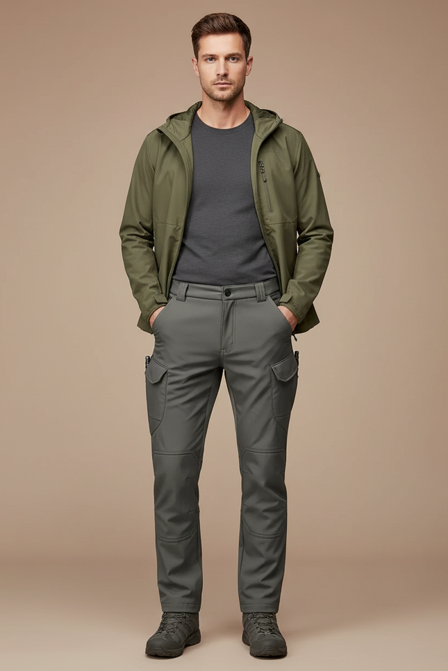 Pantalon Randonnée Gris Cargo Softshell Homme Épais - Polyester