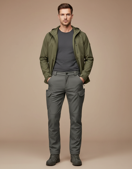 Pantalon Randonnée Gris Cargo Softshell Homme Épais - Polyester