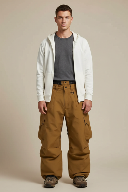 Pantalon Randonnée Marron Ample Cargo Imperméable Homme - Polyester