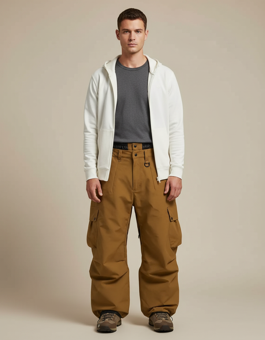 Pantalon Randonnée Marron Ample Cargo Imperméable Homme - Polyester