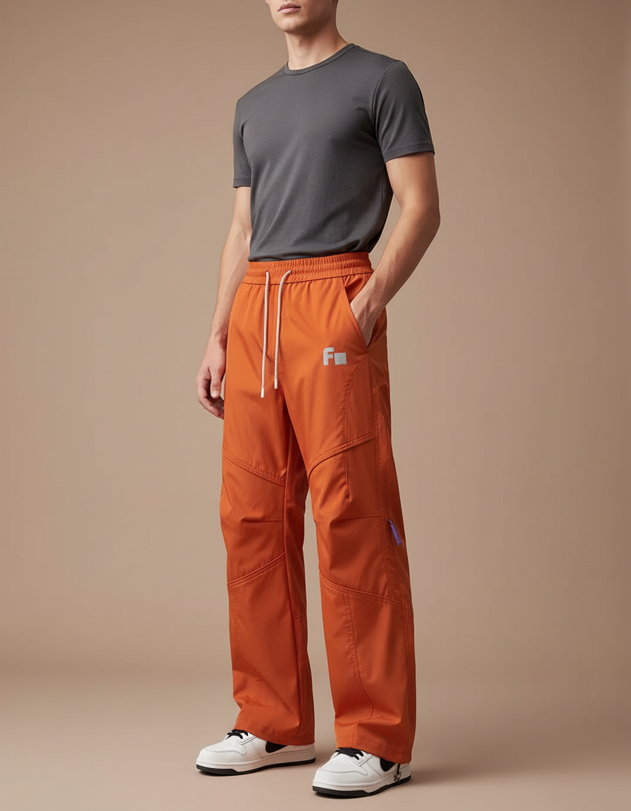 Pantalon Randonnée Orange Ample Décontracté Fonctionnel - Polyester