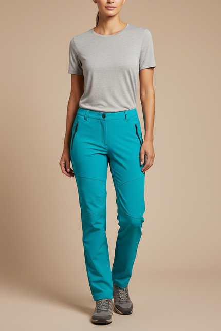 Pantalon Randonnée Femme Turquoise Coupe Droite Zippé - Bleu Polyester