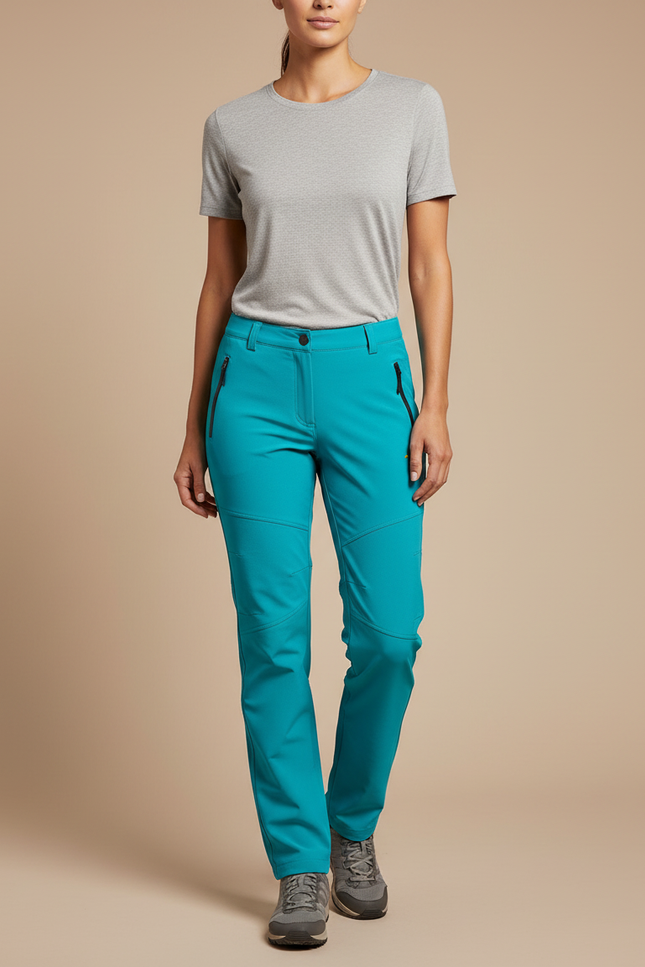 Pantalon Randonnée Femme Turquoise Coupe Droite Zippé - Bleu Polyester
