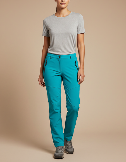 Pantalon Randonnée Femme Turquoise Coupe Droite Zippé - Bleu Polyester