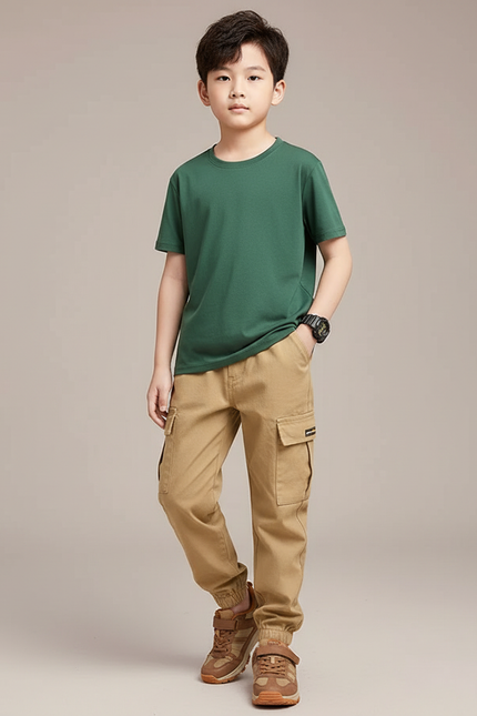 Pantalon Randonnée Kaki Cargo Coton Enfant