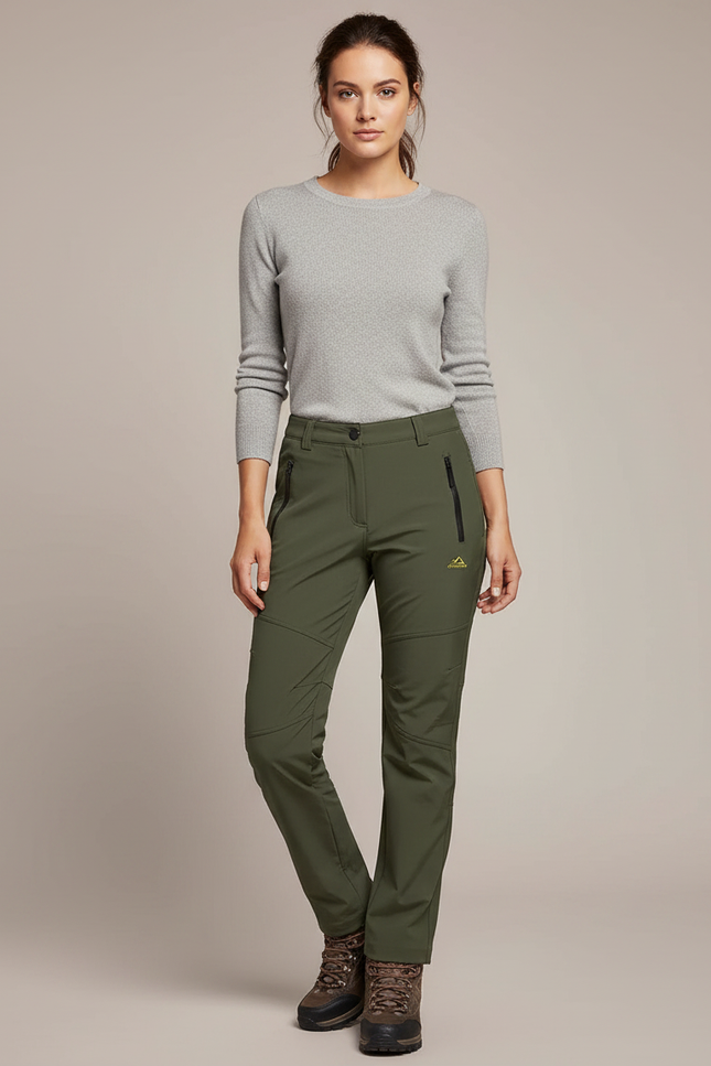 Pantalon Randonnée Vert Militaire Imperméable Femme Doublé Polaire - Kaki Polyester