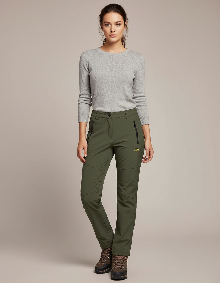 Pantalon Randonnée Vert Militaire Imperméable Femme Doublé Polaire - Kaki Polyester