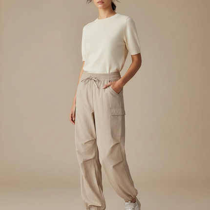 Pantalon Randonnée Beige Cargo Fluide Femme Sport - Polyester