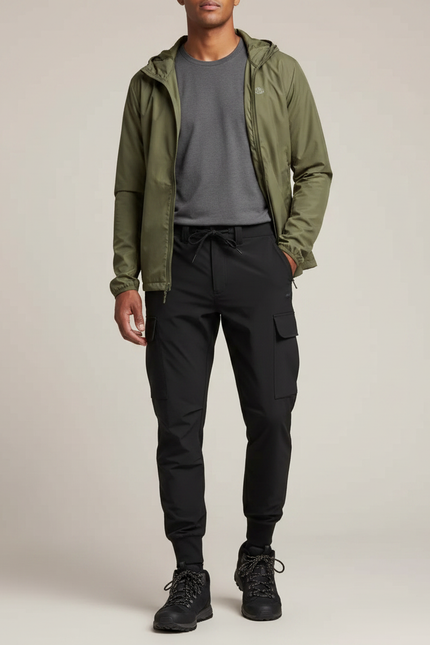 Pantalon Randonnée Noir Cargo Homme Jogger Léger - Polyester