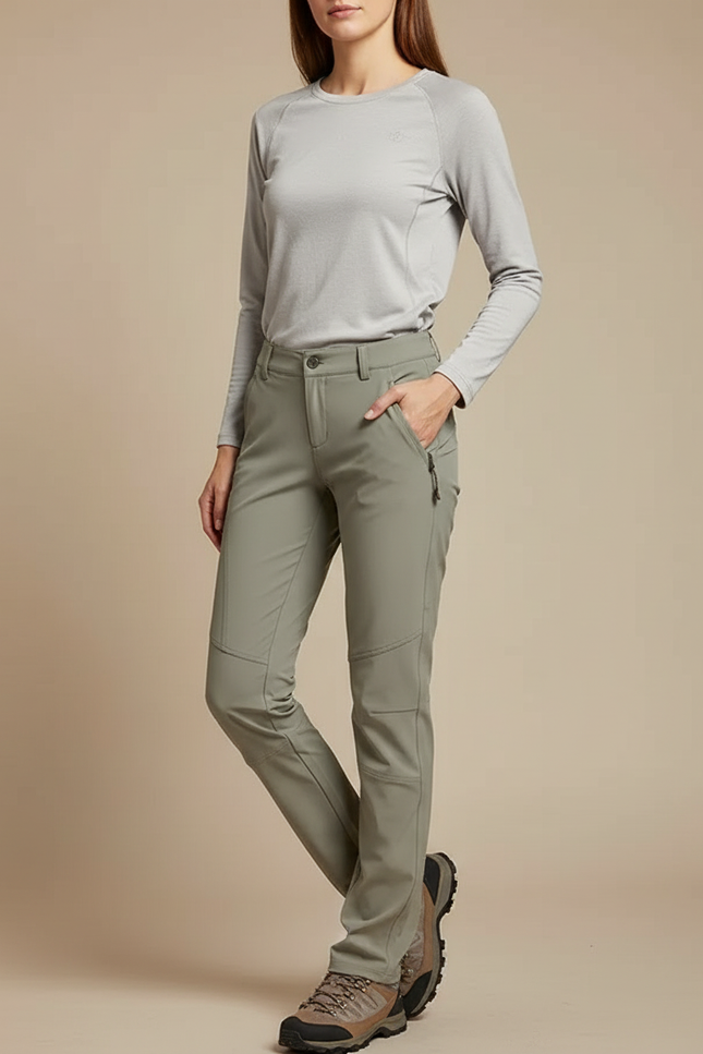 Pantalon Randonnée Kaki Stretch Respirant Femme - Polyester
