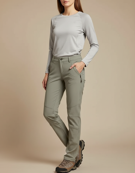 Pantalon Randonnée Kaki Stretch Respirant Femme - Polyester