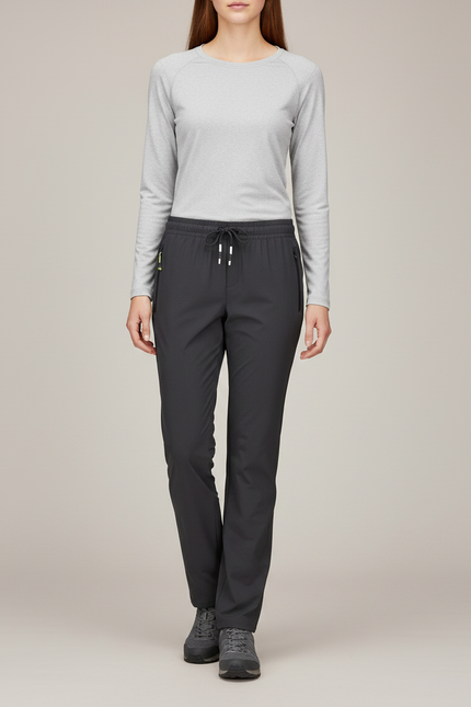 Pantalon Randonnée Femme Gris Imperméable Cordon Ajustable - Polyester