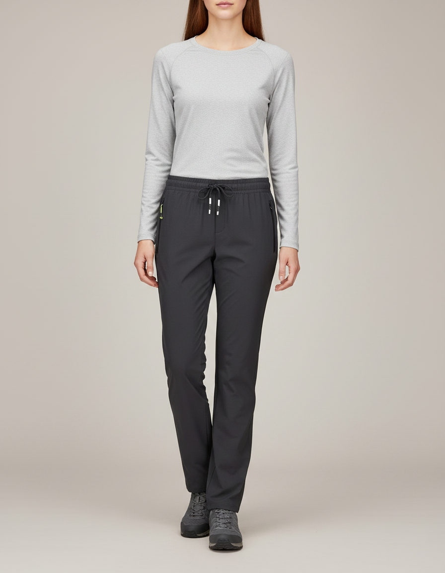 Pantalon Randonnée Femme Gris Imperméable Cordon Ajustable - Polyester