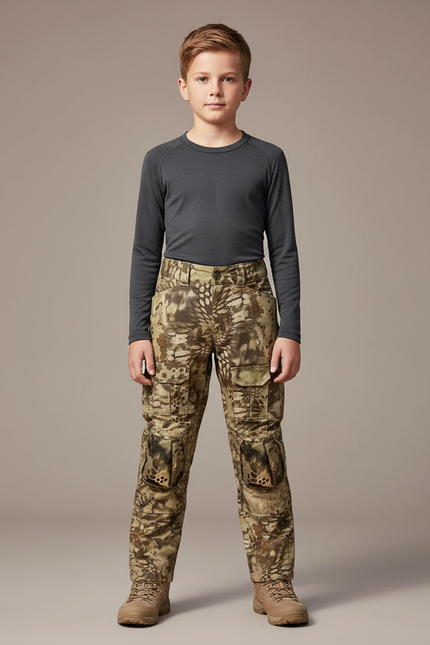 Pantalon Randonnée Camouflage Cargo Multipoches Enfant - Multicolore Polyester