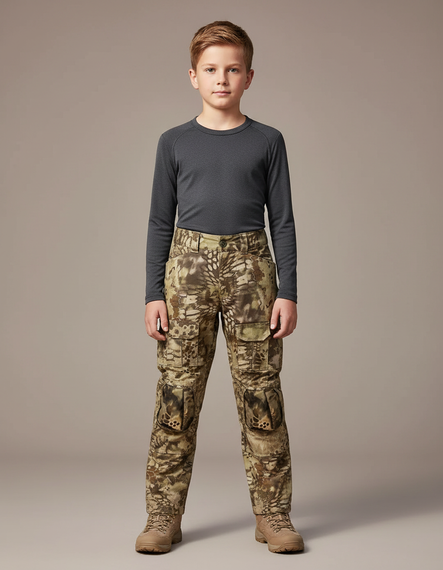 Pantalon Randonnée Camouflage Cargo Multipoches Enfant - Multicolore Polyester
