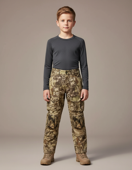 Pantalon Randonnée Camouflage Cargo Multipoches Enfant - Multicolore Polyester