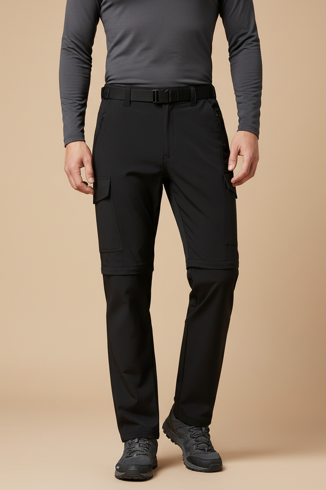 Pantalon Randonnée Noir Convertible Stretch Homme Multi-Poches - Polyester