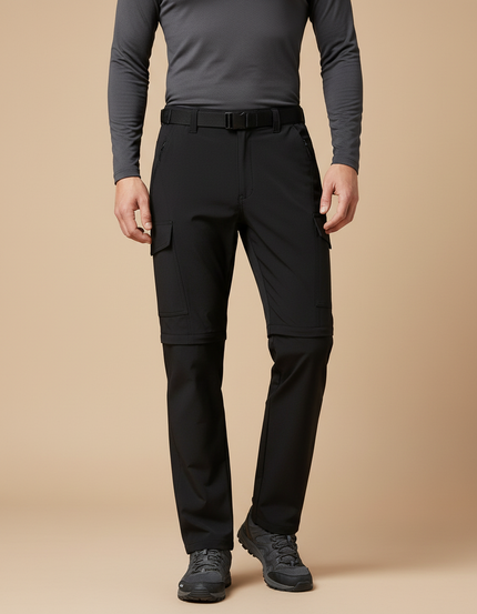 Pantalon Randonnée Noir Convertible Stretch Homme Multi-Poches - Polyester