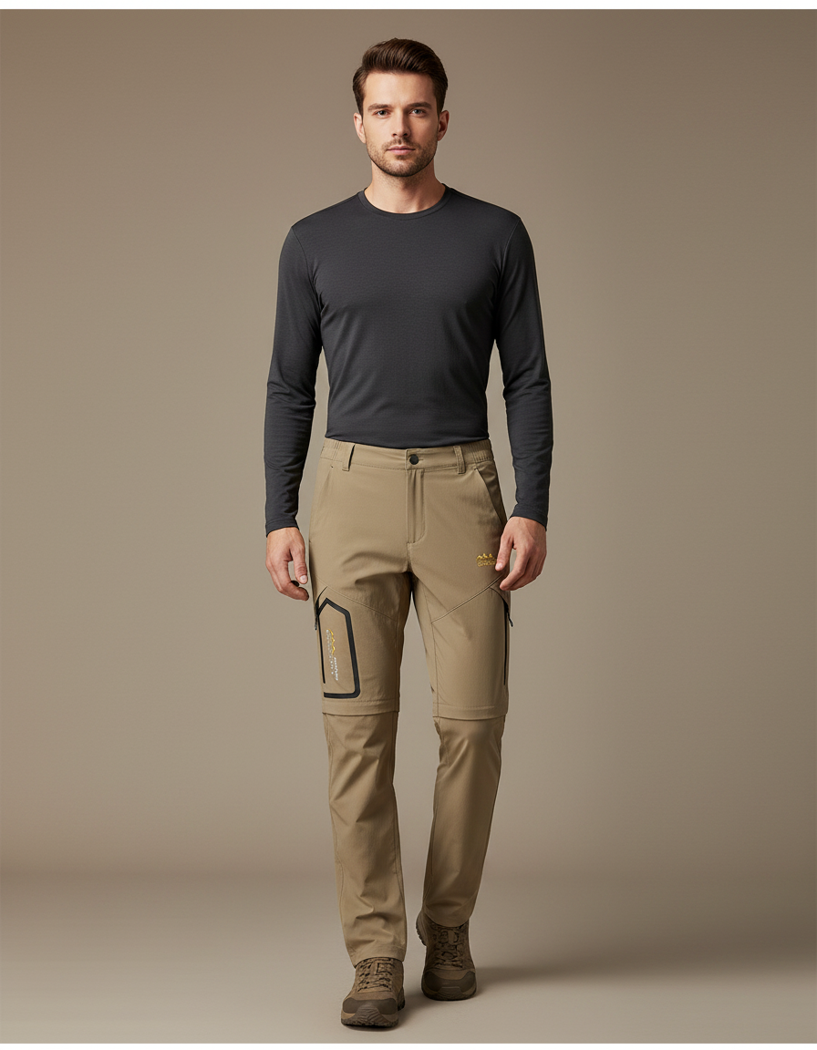 Pantalon Randonnée Convertible Beige Léger Séchage Rapide Homme - Polyester
