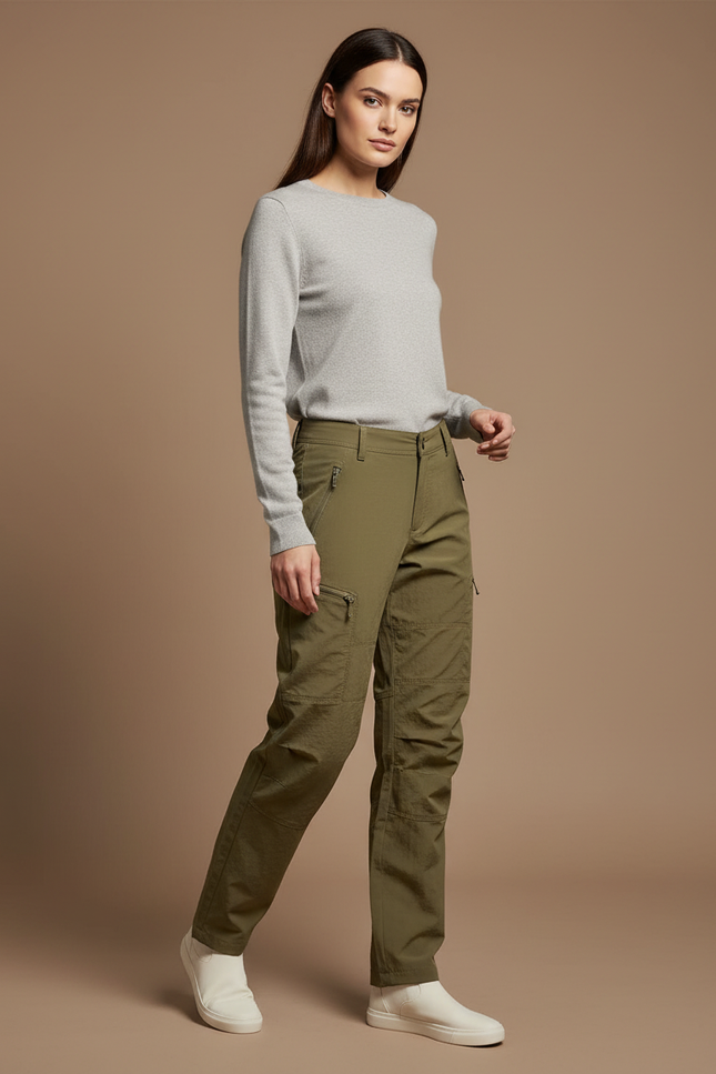 Pantalon Randonnée Kaki Cargo Femme Léger Respirant - Polyester