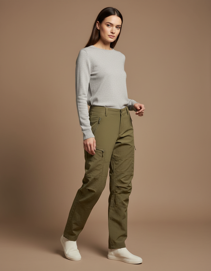 Pantalon Randonnée Kaki Cargo Femme Léger Respirant - Polyester