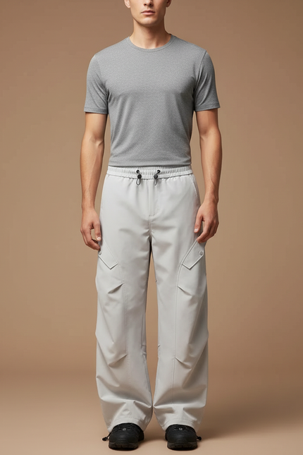 Pantalon Randonnée Gris Cargo Ample Léger Cordon - Polyester