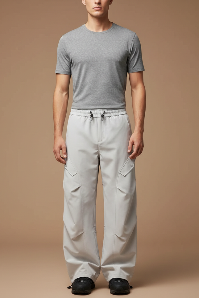 Pantalon Randonnée Gris Cargo Ample Léger Cordon - Polyester