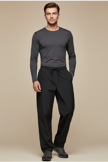Pantalon Randonnée Noir Léger Ample Sport Décontracté - Polyester