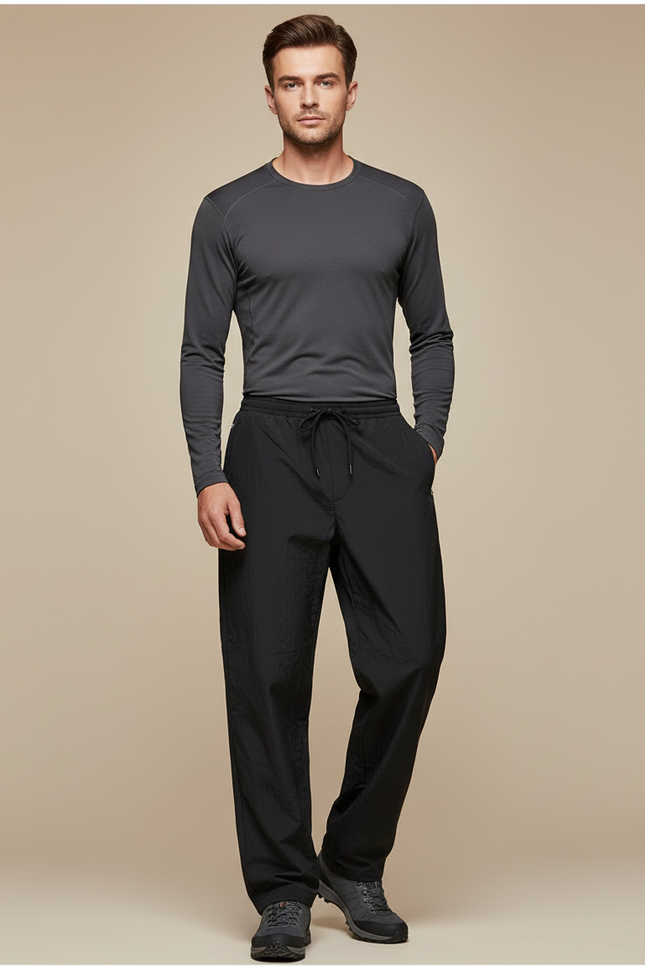 Pantalon Randonnée Noir Léger Ample Sport Décontracté - Polyester