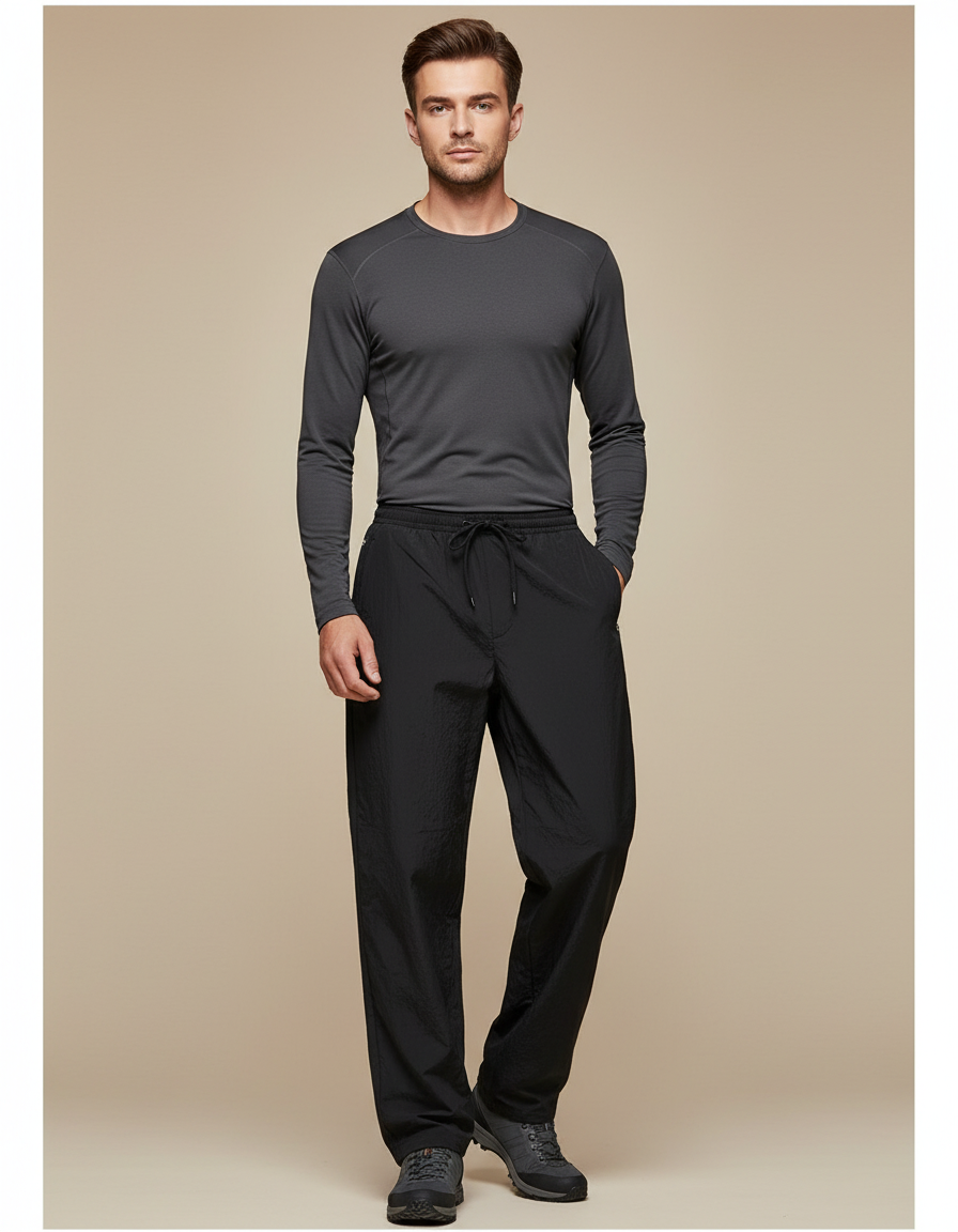 Pantalon Randonnée Noir Léger Ample Sport Décontracté - Polyester